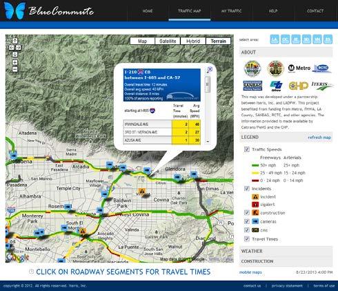 Blue Commute 53 Mobile application developed by Iteris in partnership with LA Couty DPW Information provided Congestion information on freeways and arterial roads Speed and travel times along