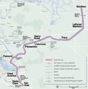 ACE TRAIN Altamont Commuter Express ACE Train Fare: ROUND TRIP ADULT FARE Livermore to Pleasanton is $4.50. Stockton to San Jose is $11.75 Tracy to Livermore is $9.