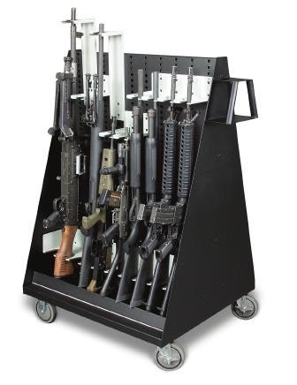 Mobile Weapon Cart has a capacity of up to 20 long guns. Customize both sides of your weapon cart any way you want and secure virtually any weapon for transport.