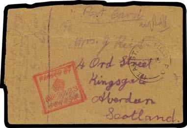 Prestige Philately - Auction No 162 Page: 2 World War I - 39 C A- Lot 39 1915 (June 18) makeshift postcard fashioned from a piece of yellow card, '1ST AUST DIV FIELD PO' cds in