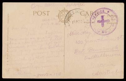 .." & undated cover with largely superb strike of the triple-oval 'No 1 AUSTRALIAN HOSPITAL SHIP/KAROOLA' cachet.