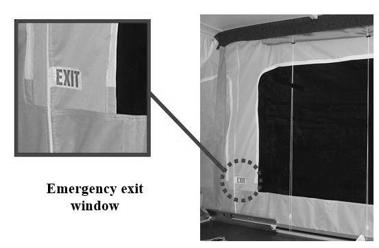 Section 2: Occupant Safety Secondary Means of Escape (Exit Window) The emergency egress window allows a quick exit from the recreation vehicle during an emergency if access to the main entrance door