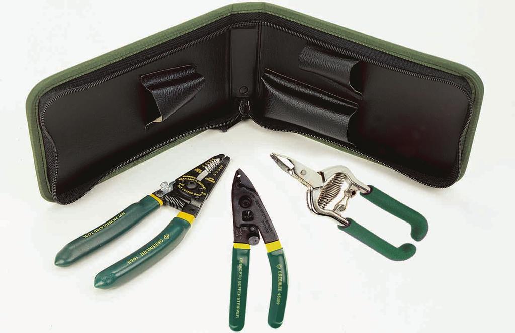 Fibre Optic Kevlar Shears 45586 1 Stripper for Cable Jackets 1955/06857 1 Fibre Optic Buffer Stripper 45589 1 Zipper Case - 1 Fibre Optic Hand Tools Kit This kit contains the most commonly used fibre