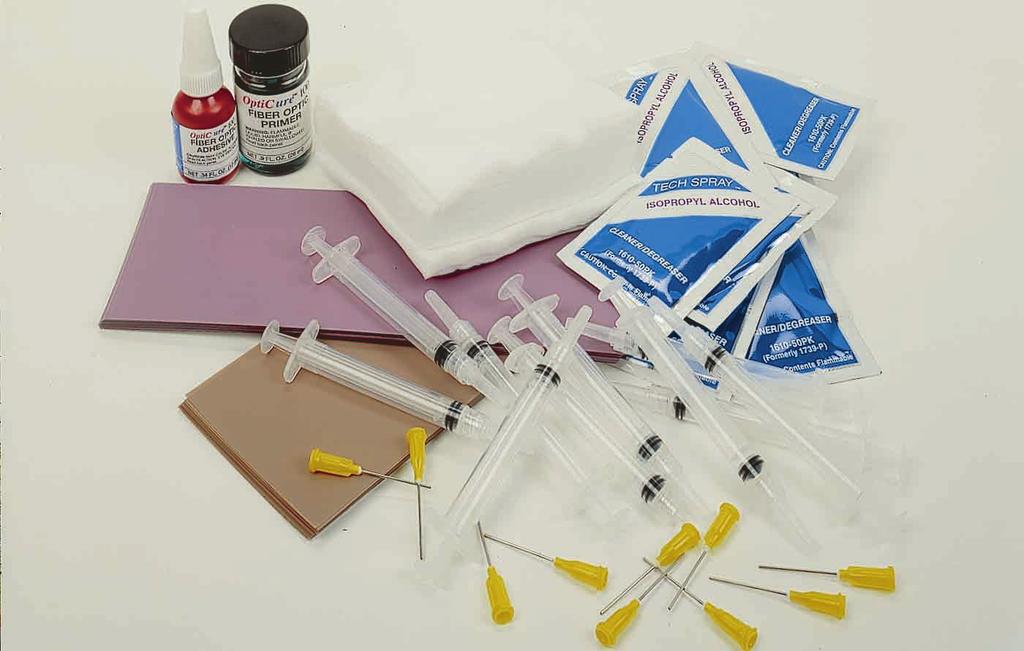 Fibre Optic Consumables Kit This kit contains the commonly used consumables for epoxy and polish fibre optic terminations. Consumable items are not sold separately.