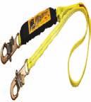 EZ STOP TM II SHOCK ABSORBING LANYARDS Pack-style shock absorber uses a controlled tearing action to limit fall arrest forces 1" polyester web construction Features patented double-locking snap hooks