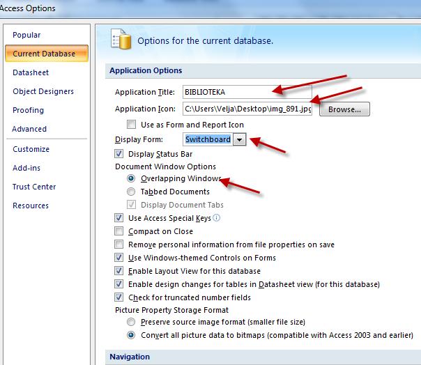 Kliknuti na Office Button i iz menija, u dnu, izabrati Access Options dugme koje se vidi na sledećoj slici.
