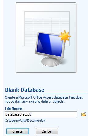 kreiraju tabele za bazu podataka. Svaka baza podataka kreirana u Access 2007 dobija ekstenziju.