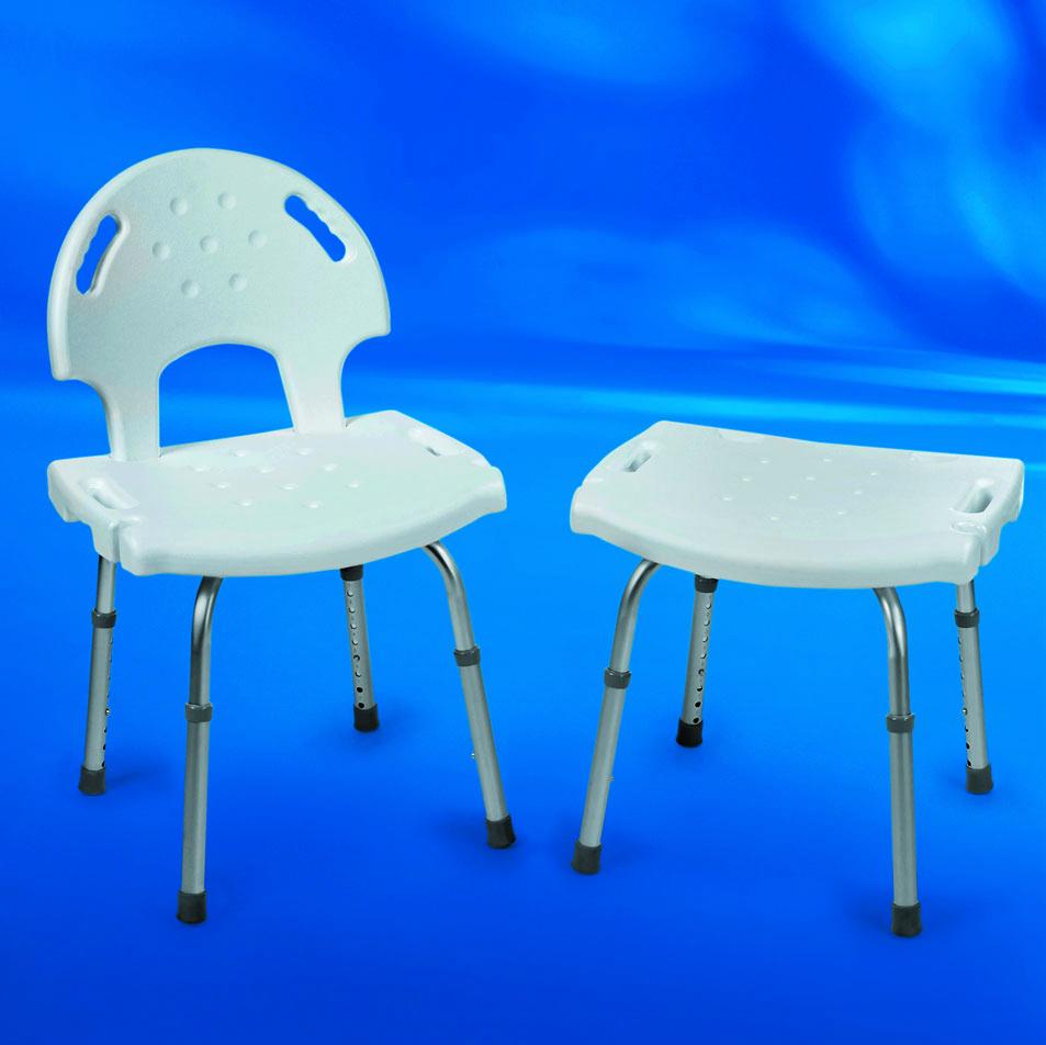 Chairs Model nos. 85-3 (adjustable-height legs), 75-3 (adjustable-height legs, without back), 50-3 (fixed-height legs, without back) (All Invacare CareGuard shower chairs are unassembled.