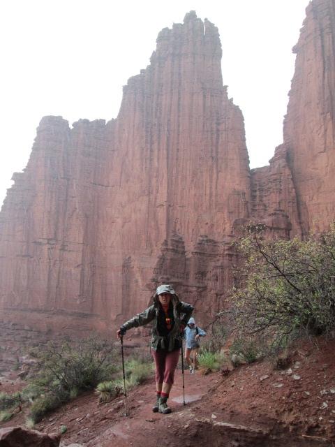 put on raincoats halfway up the Fisher Towers trail only to get nearly to