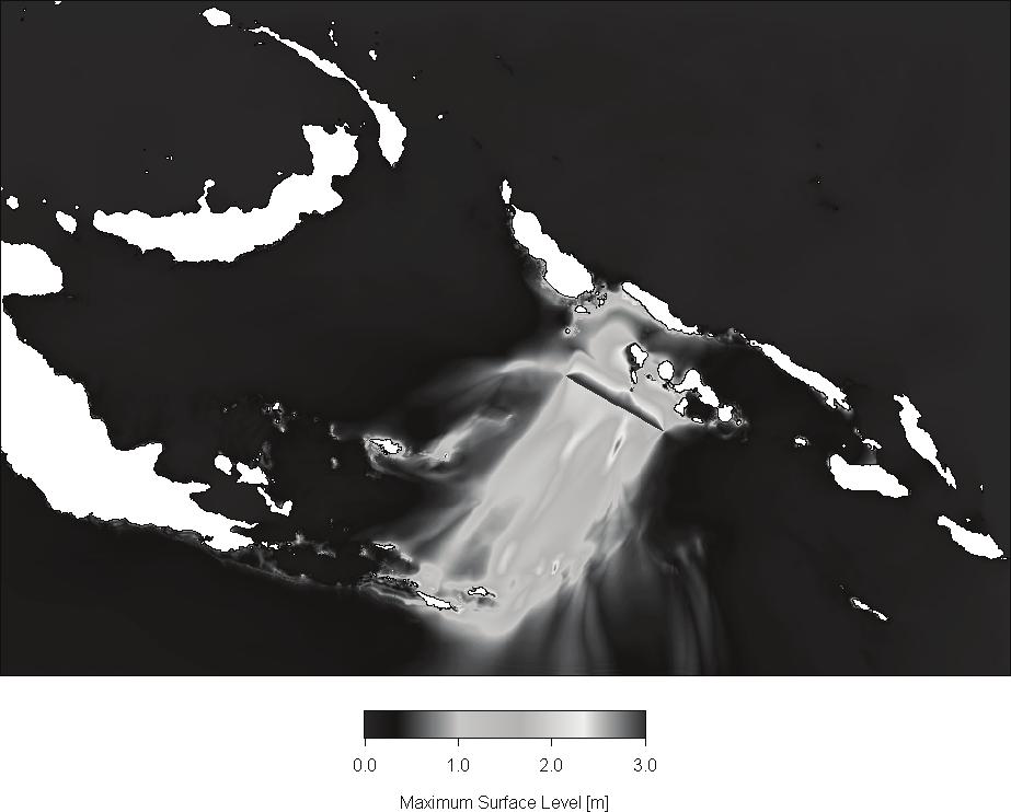 Figure 3: A snap shot of the tsunami propagating 10 minutes after the earthquake occurrence. 2.