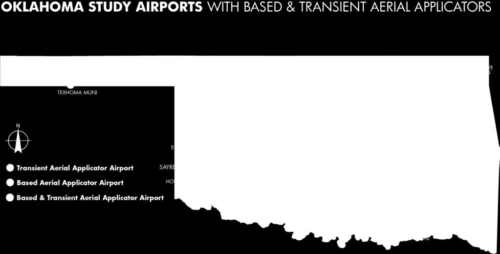 Aerial applicators that support agricultural interests in Oklahoma are often based at one of the study airports.