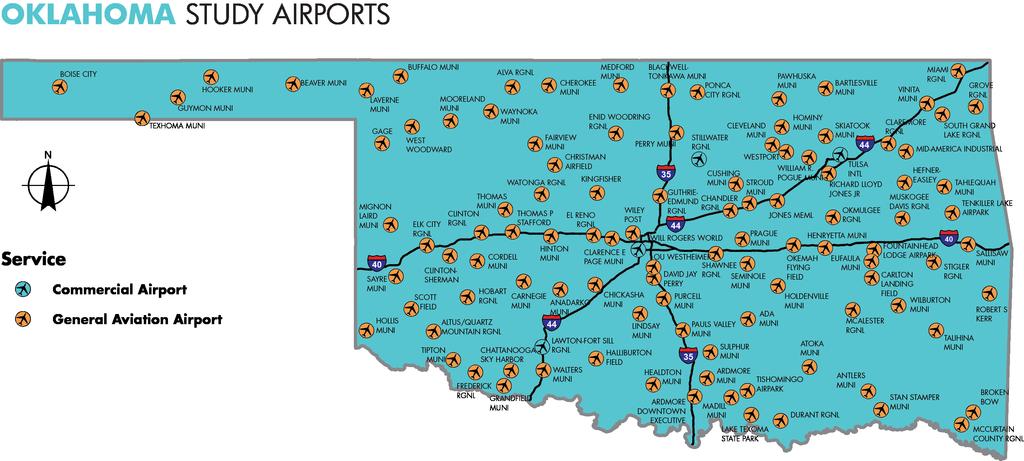 IMPACTS FROM STUDY AIRPORTS Annual economic impacts from Oklahoma s 4 commercial and 105 public general aviation airports were estimated in
