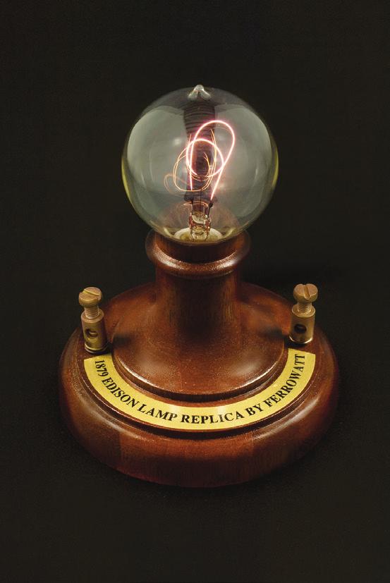 Ferrowatt is proud to introduce a hand made (in the U.S.A.) replica of Edison s first practical electric lamp from 1879.