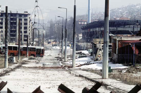 Bosnian con ict Buildings and vehicles destroyed in Grbavica, a suburb of Sa