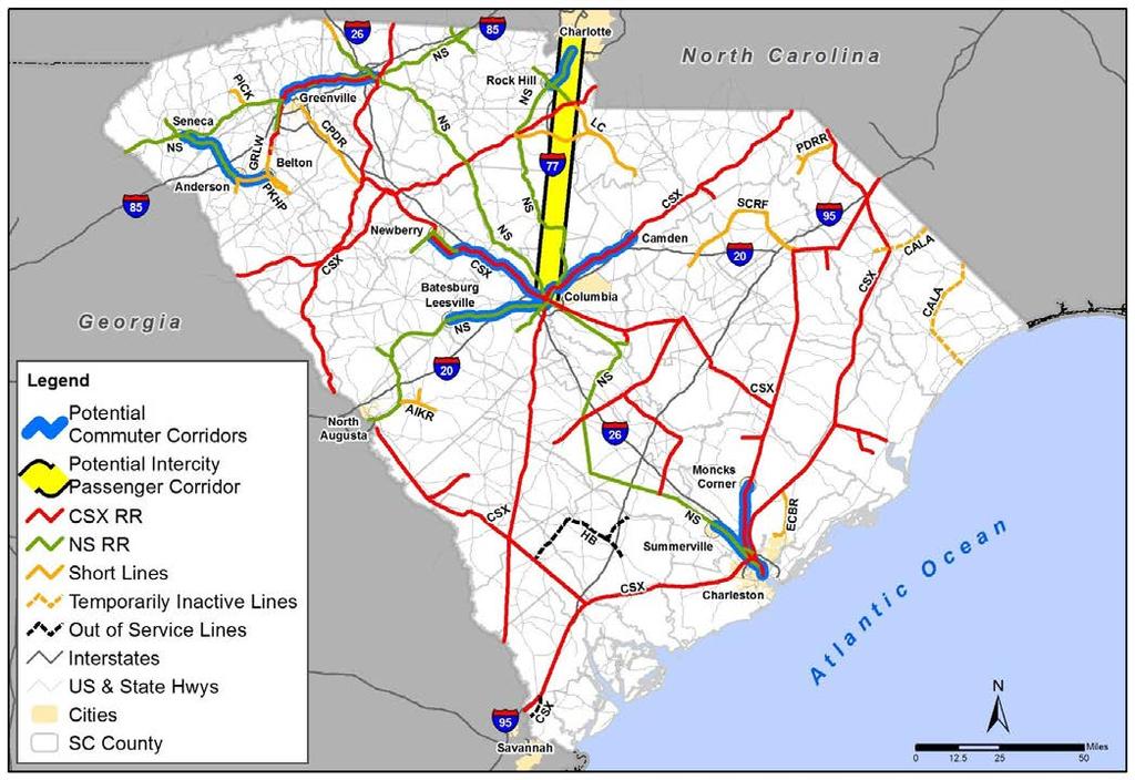 South Carolina s Statewide Rail Plan (2014) Improved intercity service linking Charlotte, NC to Atlanta, GA, and Charlotte- Columbia connectivity 2030 Rail