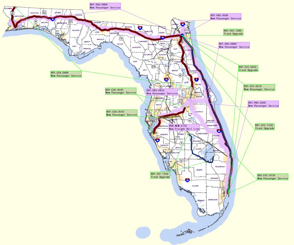 Florida: FDOT Multimodal Unfunded Needs Plan (2040) Objectives: interregional connectivity, intermodal connectivity, and economic development Recognizes passenger rail to address capacity