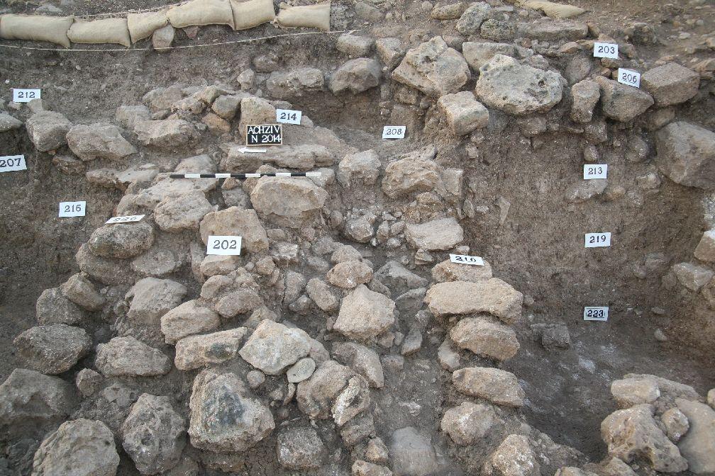 Fig. 13: Area N, L213 of Phase, view from west. Not far from L209 two rows of stones were exposed (W206), suggesting the existence of a wall.