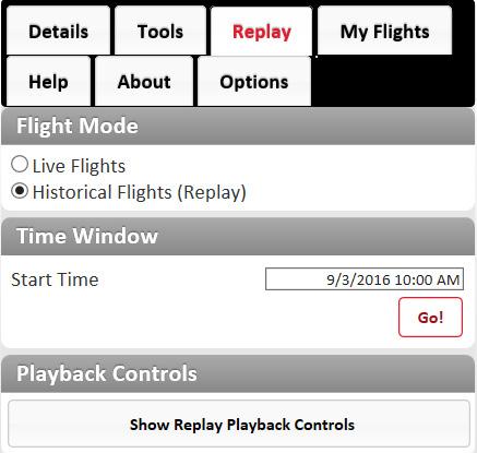 4. REPLAYING DATA Historical flight mode enables you to replay data from previous dates in one hour increments.