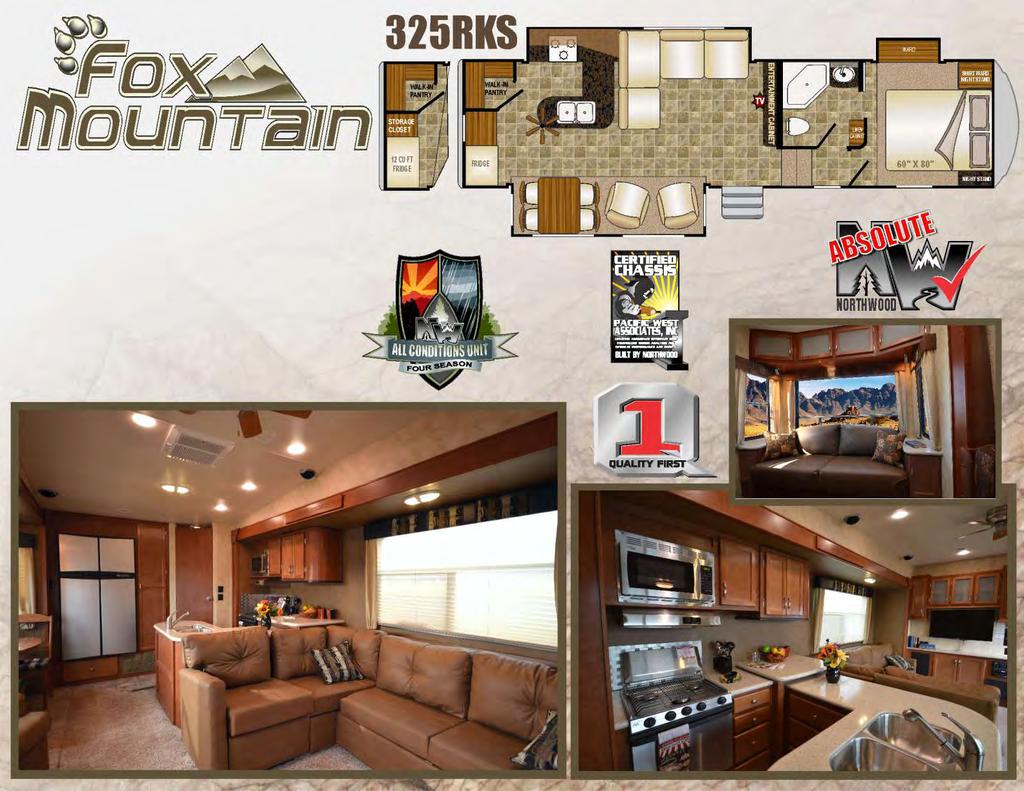Standard On All Fox Mountains Solid Surface Countertops Led Exterior & Interior Utility Lighting 12-volt Power Landing Gear Carefree Travl r 12v Awning Northwood Built, Independently Certified,
