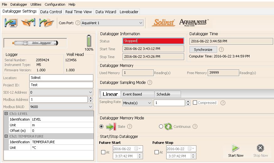 You can now customize the Aquavent Project ID, Locations, sampling regime, and start and stop times.