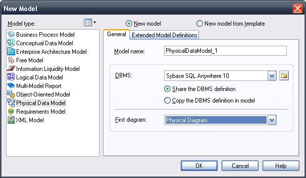 1.1. Kreiranje fizičkog modela podataka Da bi kreirali novi fizički model podataka iz menija u PowerDesigner-u biramo File New Model da bi se prikazao prozor New Model kao na sledećoj slici.