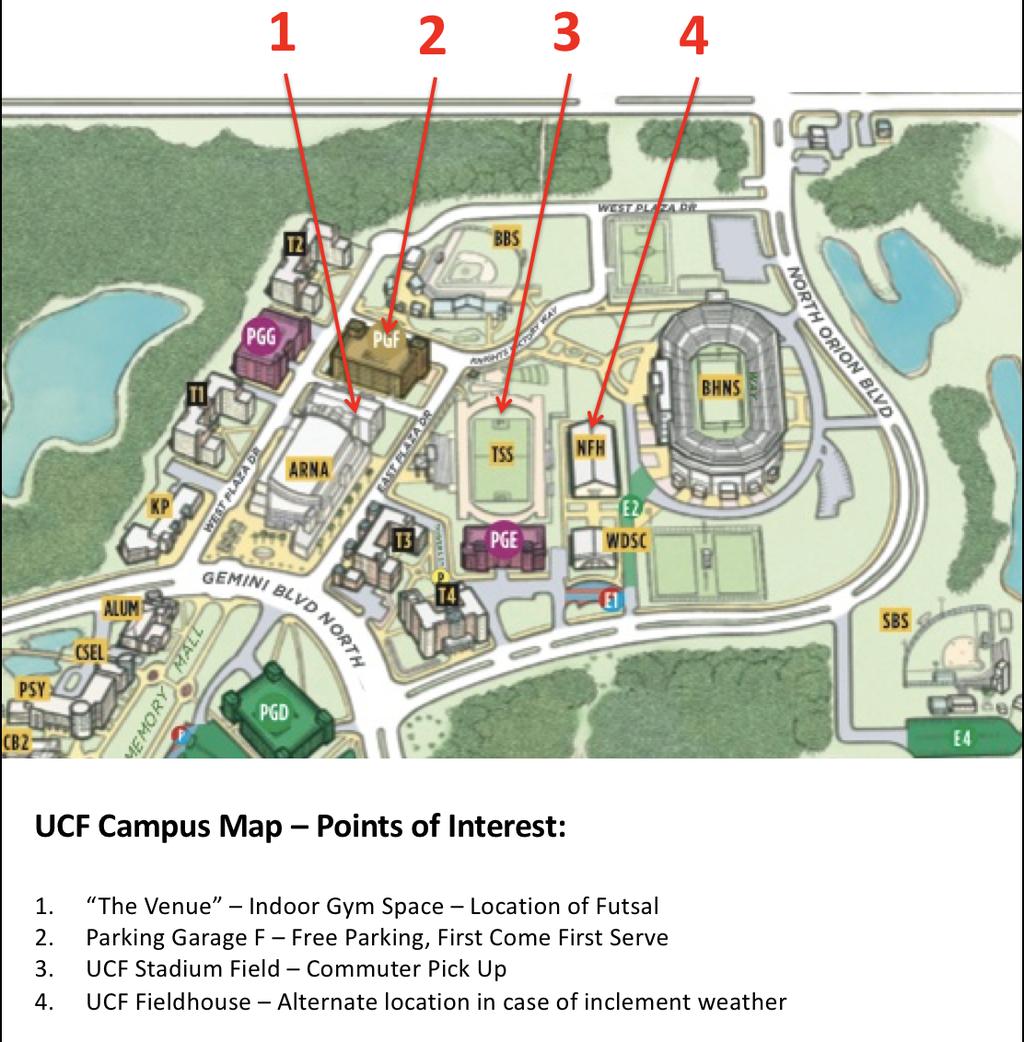 UCF KNIGHTS SOCCER CAMP 2018 CAMPUS MAP #2 - UCF