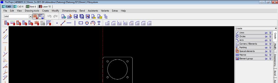 1 Oblikovanje v TruTops CAD-u TruTops CAD (slika 3) je TruTops 2D CAD sistem. CAD omogoča ustvarjanje 2D modelov pločevine.