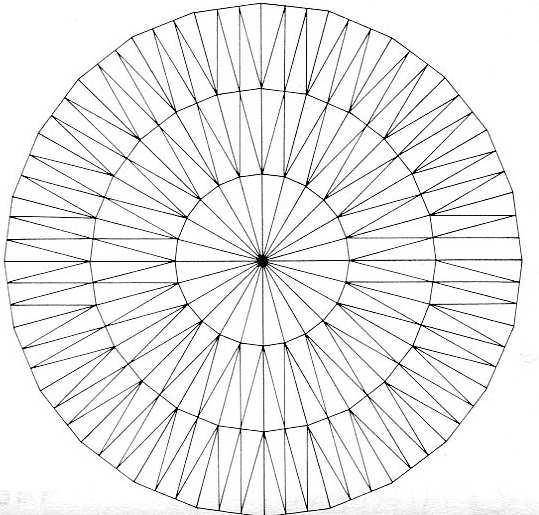 Najjednostavniji oblik koji može da čini monoedarsko, spiralno popločavanje je jednakokraki trougao sa oštrim uglom, čija je mera delilac punog ugla, izmedu krakova.