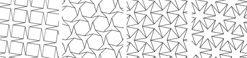 Slika 3.58: Postoji četiri familije stelacija. Slika 3.59: Jedna zakrpa u kojoj figuriraju pravilni petouglovi, desetouglovi i poligoni 5/2.