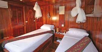 All cabins are twin-bedded with en-suite shower/wc and air-conditioning.