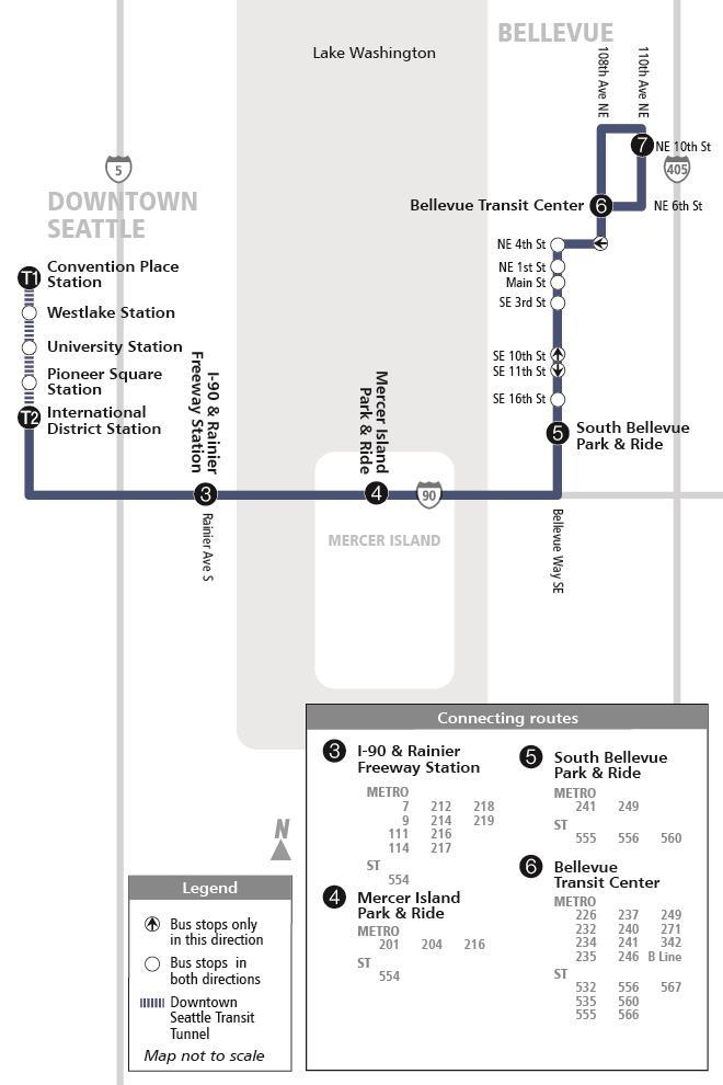 2016 Service Implementation Plan Route 550: Bellevue Seattle 550The route operates seven days a week between Bellevue and Seattle. Buses run every 5 to 42 minutes.
