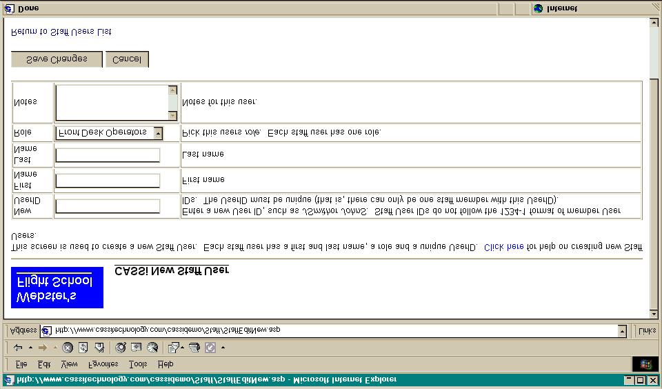 Clicking on Click here to add a new Staff User recalls an empty version of the staff user modification screen.