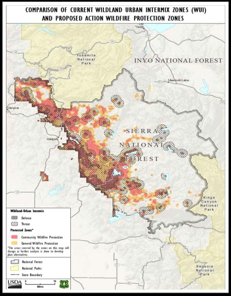 Comparison of current wildland urban intermix (WUI) zones and