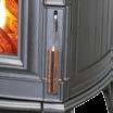 Burled walnut is carved for the door handles which creates a luxurious feel every time you use your stove.