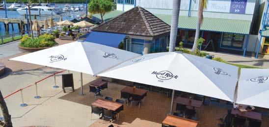warranty 3 year back-to-base warranty on the frame FRAME 3 YEAR ACRYLIC FABRIC 5 YEAR PVC FABRIC 3 YEAR Top: 6 x Tempest 4m square umbrellas with Pistachio R160 fabric. Installed at Westfield Albany.