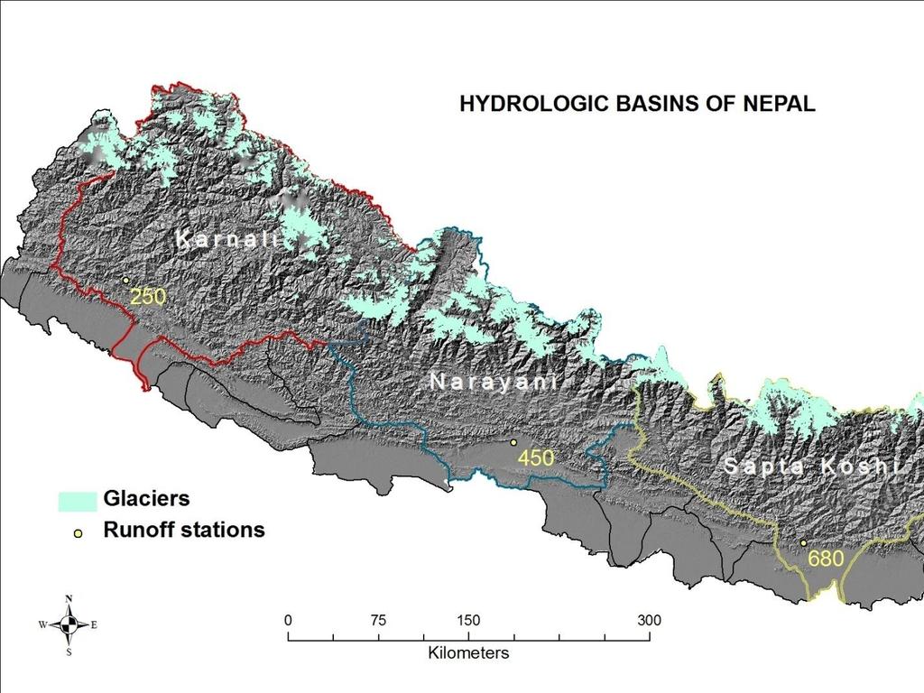 Where the glaciers exist at the headwaters of gauged sub basins,