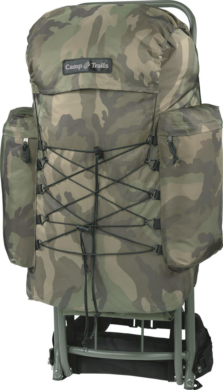 CAMP TRAILS CAMO PACKS 17 CT Moose Pack Complete with frame Pack Large main compartment storage. Foldaway lower shelf. Large side pockets.