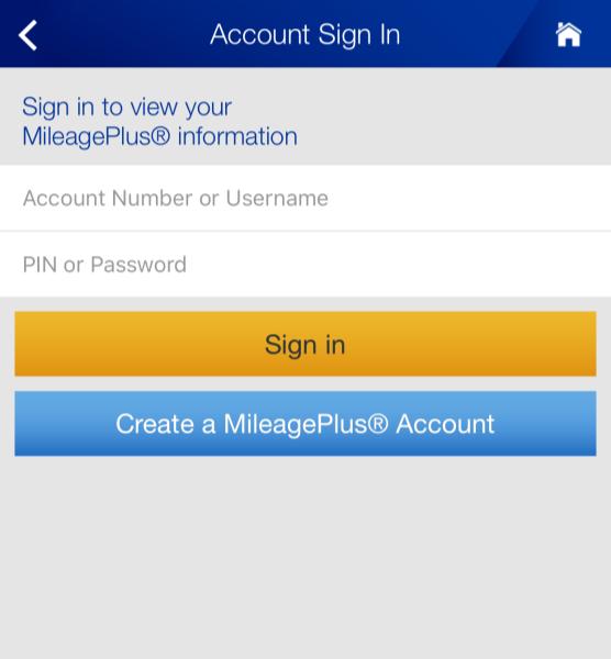 Sign in using the United app Once your account is linked, login to the United app on your mobile phone with your MileagePlus number and PIN/password.