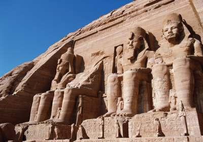 The magnificent temples at Abu Simbel commemorate Ramses II and his queen, Nefertari.