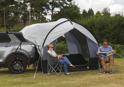 The rear tunnel height is 190cm with adjusting straps to take up any slack. The awning has large panoramic windows all round, with roll-away blinds, to let the light in and allow a great view out.