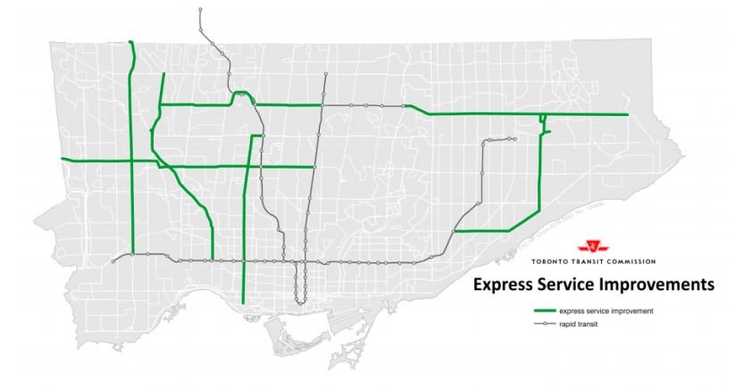 5. Implement Express Bus Network Fall: implement all seven new express services as outlined in the Express Network Study in peak periods: o Dufferin Street and Markham Road will also operate in