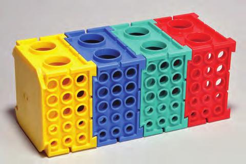 Racks A sturdy one-piece molded polypropylene rack. All four sides can be used interchangeably for 12mm through 25mm diameter tubes. Rack features a total of 88 spaces on its four sides.