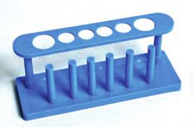 This polyethylene rack will hold six test tubes, and has six drying pins. Sides are fully open for clear viewing.