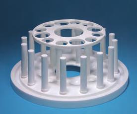 Racks This circular 12 place polypropylene test tube stand has four 25mm diameter holes and eight 19mm diameter holes.