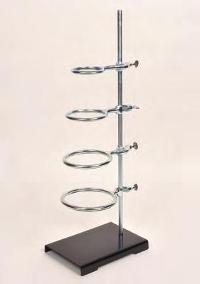 Stands Support Stand and Ring Sets Each set contains a stamped steel base and a zinc-plated steel rod, along with 2, 3, 4, or 5 cast iron rings with boss head clamps. Item No.