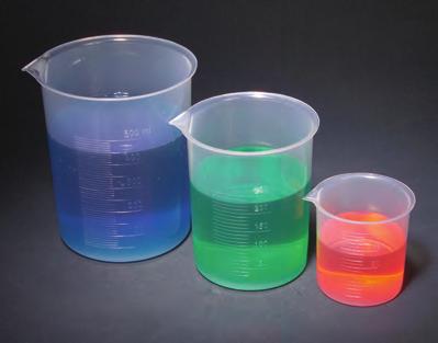 Beakers Beakers, Griffin Style, Polypropylene (PP) Beakers molded in polypropylene have excellent clarity and chemical resistance.