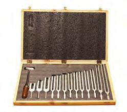 Each tuning fork has a specific die-cut place in the foam lining for easy storage.  Contains one each of tuning forks with frequencies of 100, 128, 256, 288, 320, 341.3, 384, 426.