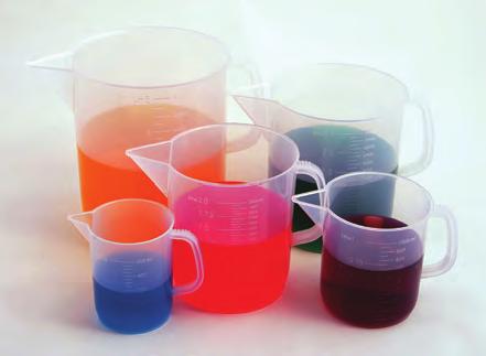 Beakers Beakers with Handle, Tall Form, PP Tall form beakers with raised graduations, molded in polypropylene, are clear, autoclavable and have good chemical resistance.