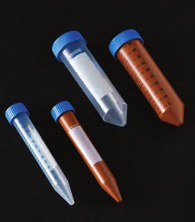 Centrifuge Ware D1001 Centrifuge Tubes, Conical Bottom, PP/HDPE D1003 Polypropylene tubes include blue HDPE leak-proof screw caps, silk-screen black graduations and a large white marking spot.