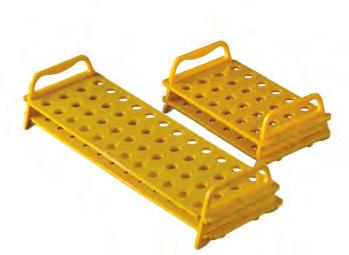 Centrifuge Ware Polypropylene racks contain grids on both sides. One side holds 1.5/2.0ml microcentrifuge tubes with extra smaller positions for 0.5ml tubes, and the other side holds 0.